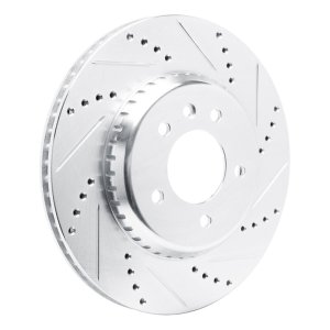 Land Rover Defender 90 Brake Rotor (1) - Rear Right - R1 Concepts - Drilled & Slotted - Silver - `20-`25